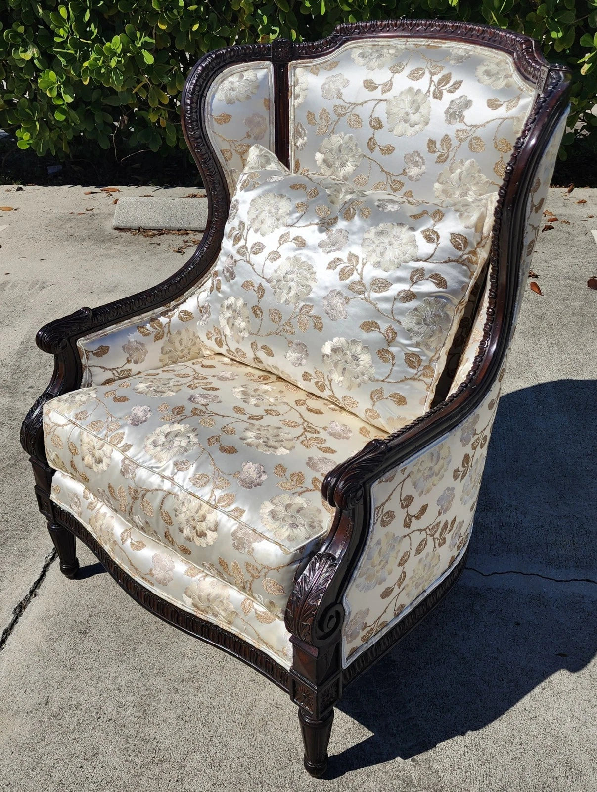 Marge Carson Wingback Chair Embroidered Silk with 7 Pillows