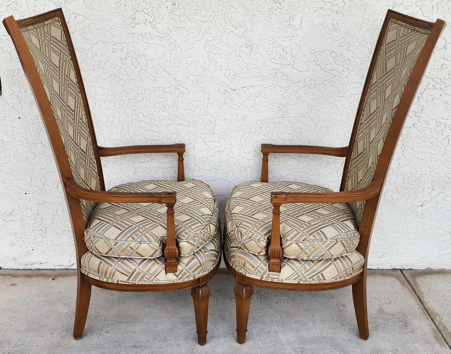 French Louis XVI High Back Accent Dining Chairs Pair