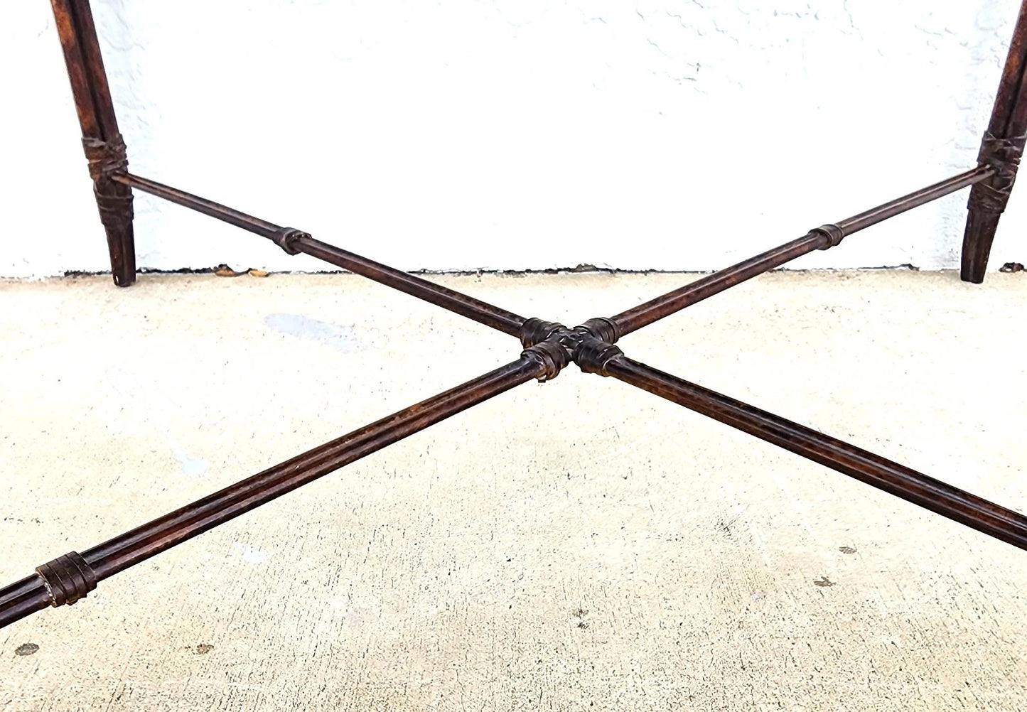 Maitland Smith Style Faux Metal Bamboo Glass & Leather Cocktail Table