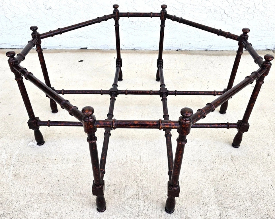 Vintage Baker Style Tortoise Shell Faux Bamboo & Glass Coffee Table