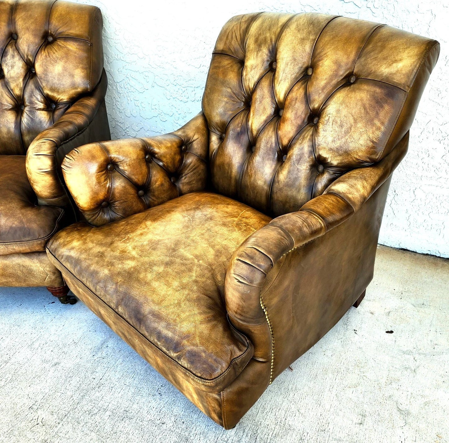 Top Grain Leather Club Chairs Pair
