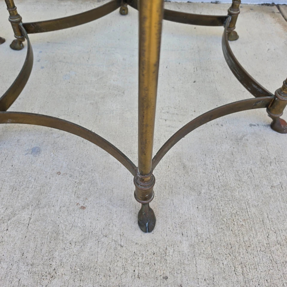 Vintage Labarge Side Tables Brass Glass Hoof Footed Octagonal Pair