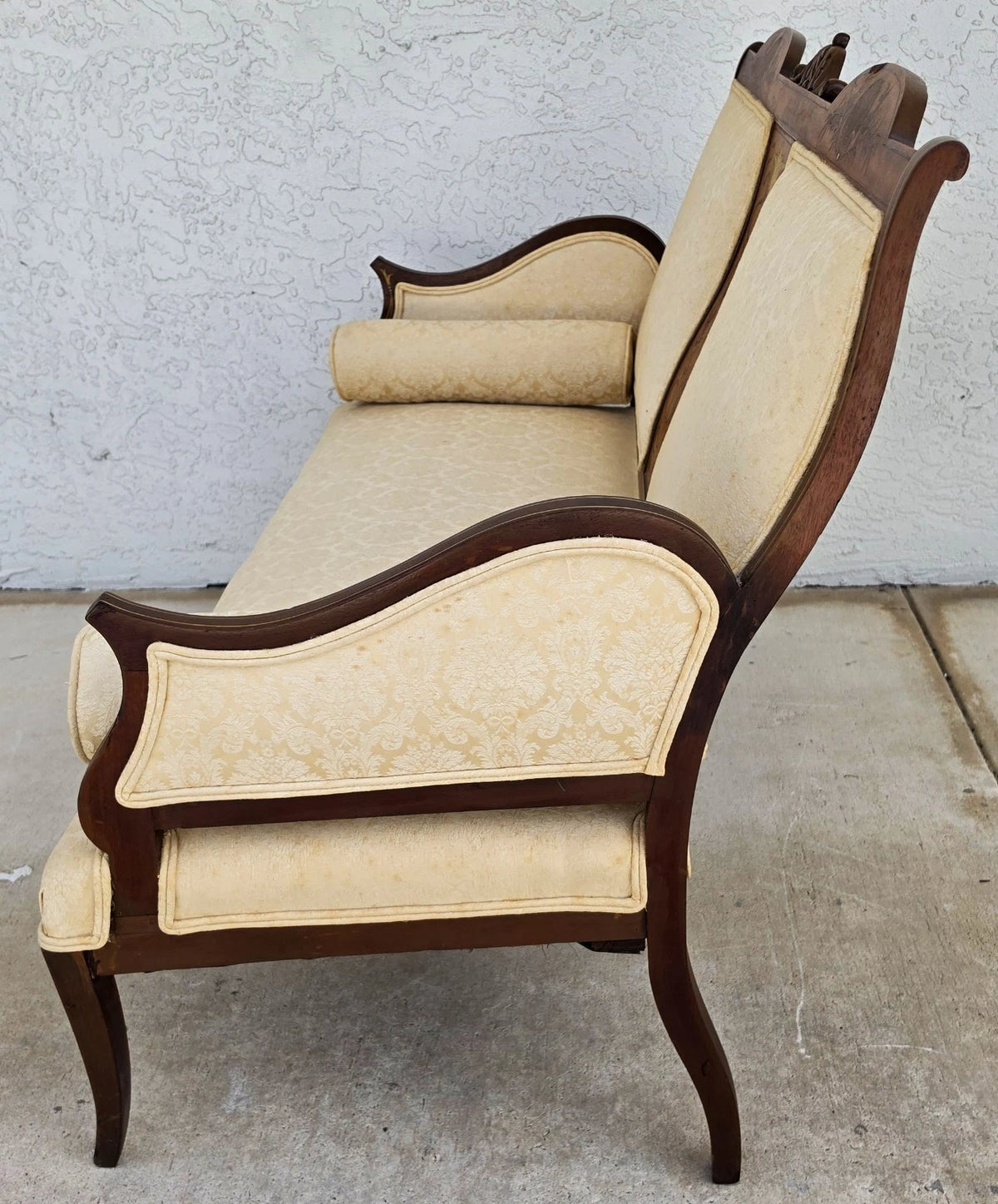 Antique Edwardian Inlaid Mythical Griffin Mahogany Double-Chair-Back Settee
