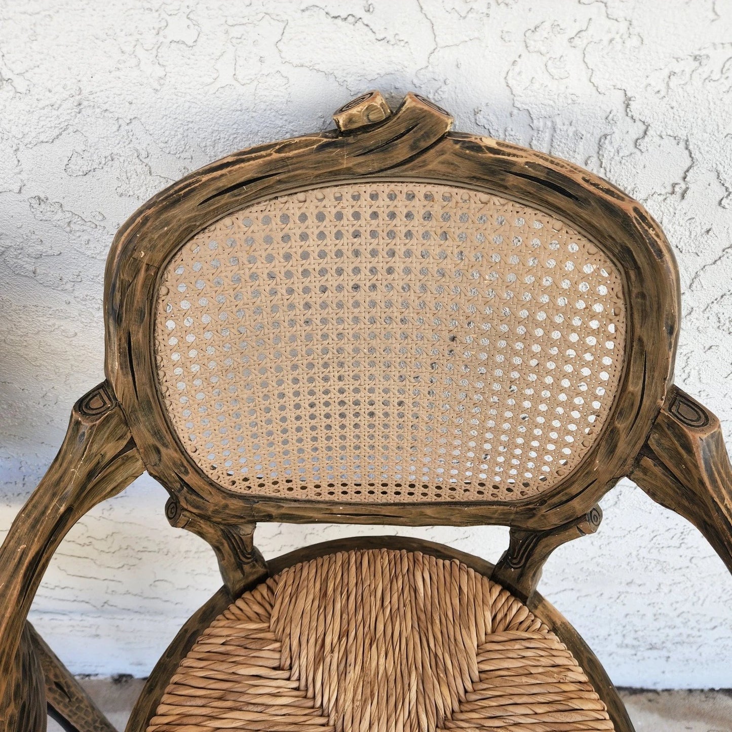 French Country Barstools Faux Bois Swivel Set of 3