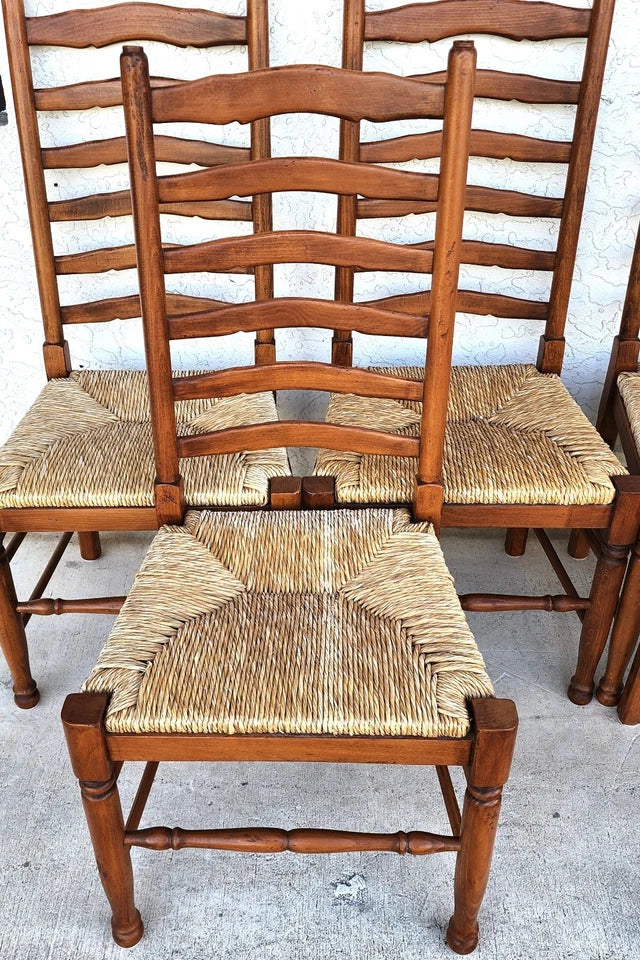 Vintage Ladder Back Rush Seat Dining Chairs Set of 8
