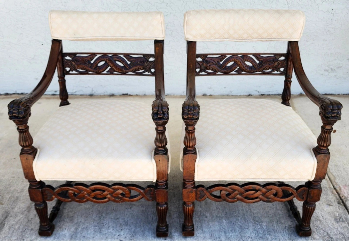 Chinoiserie Foo Dog Armchairs Pair Mid Century