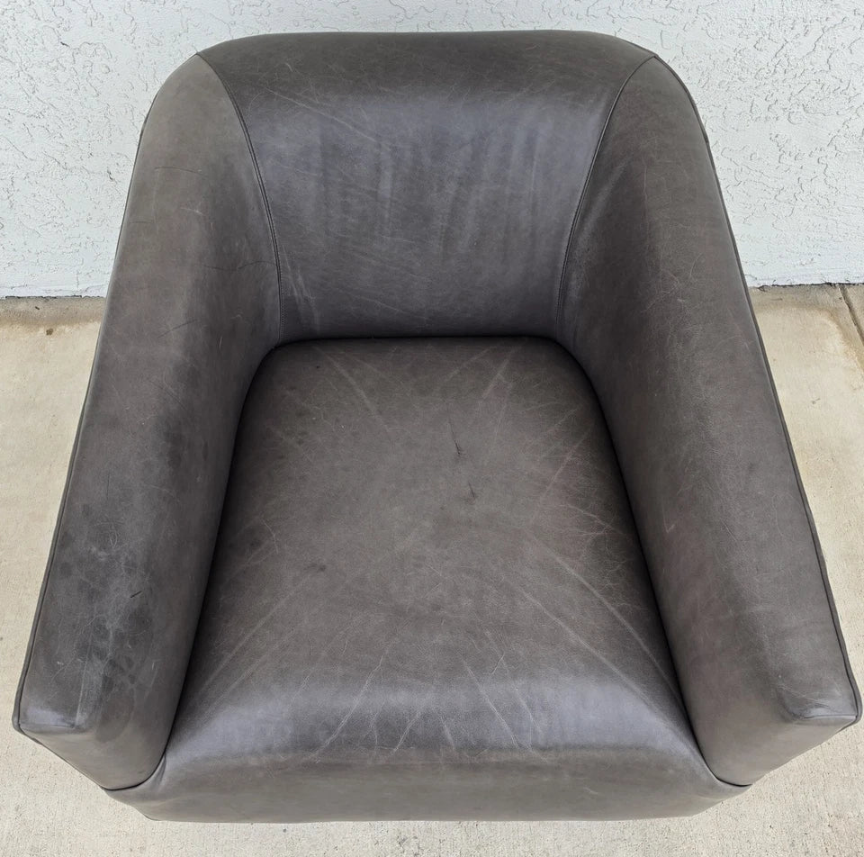 Restoration Hardware 1950s Italian Shelter Arm Leather Swivel Club Chair RH