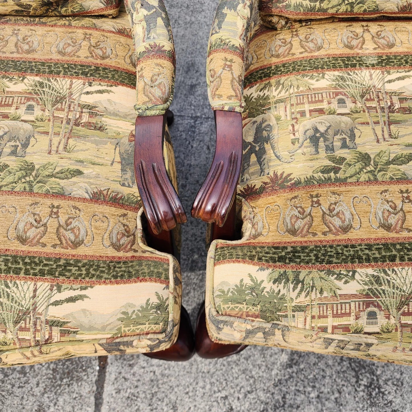 Lexington Armchairs Asian African Style Elephants Monkeys