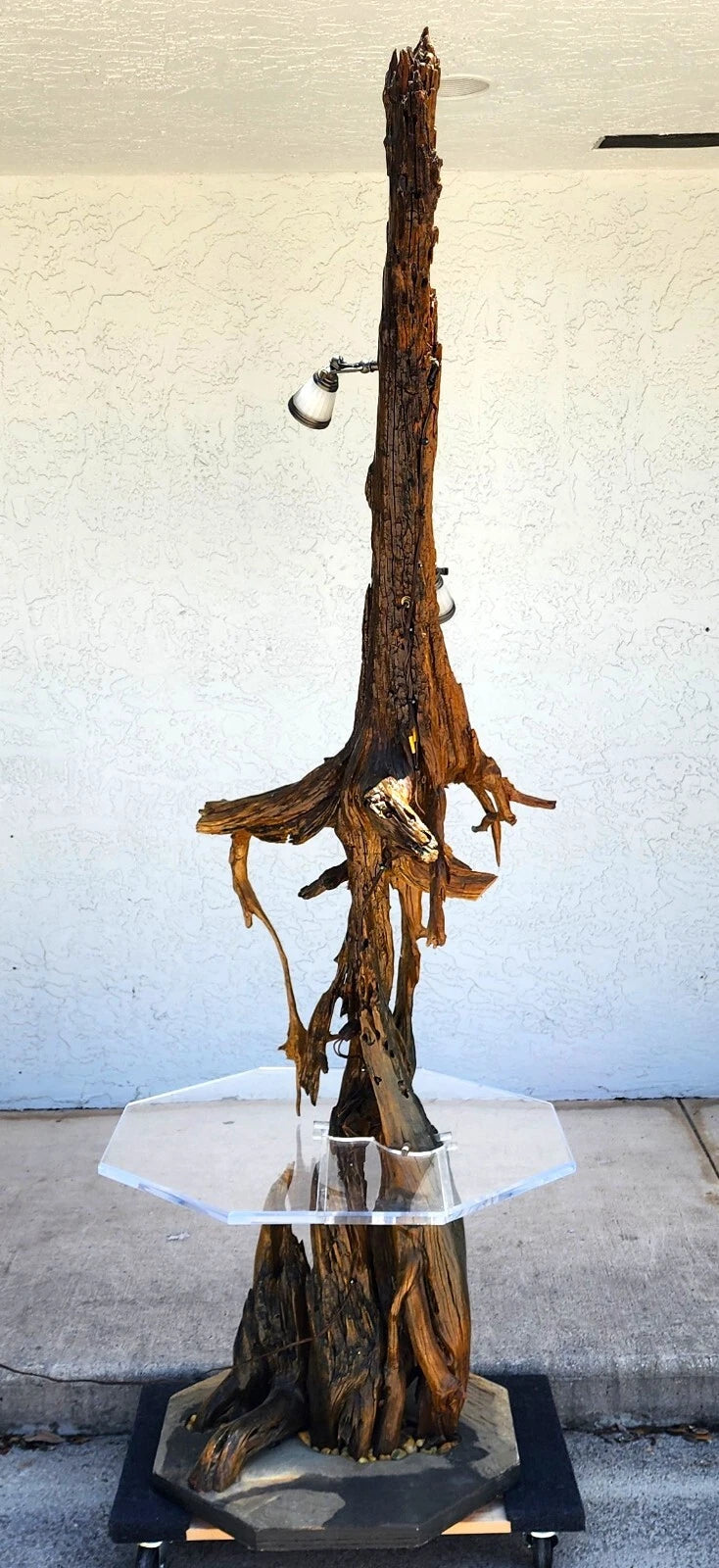 Monumental Driftwood Floor Lamp with Table