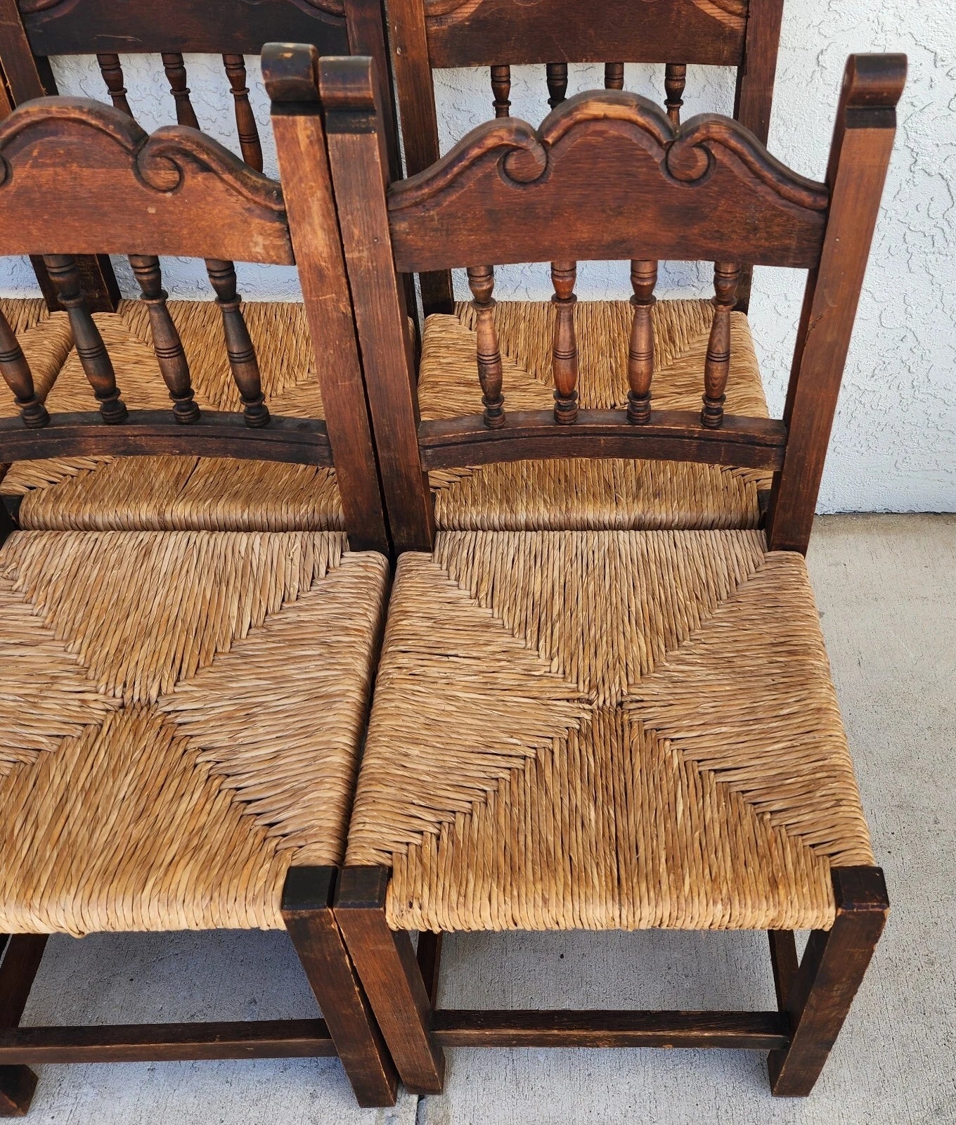 Vintage Rustic Lancashire Chairs Rush Seats