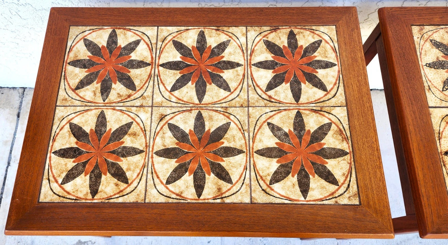 MCM Danish Teak & Tile Coffee & Side Tables 1960s Set of 3