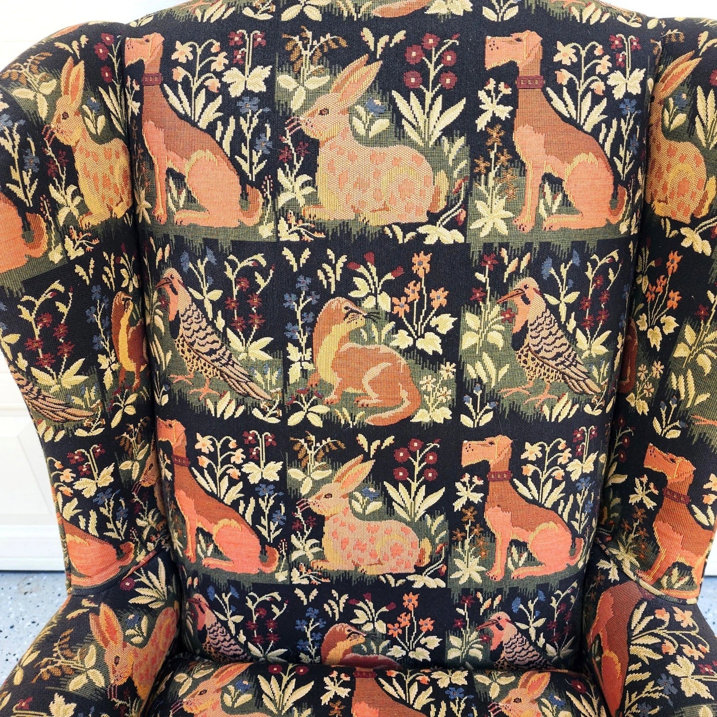 Vintage Chippendale Wingback Armchair French Country Farmhouse Animals