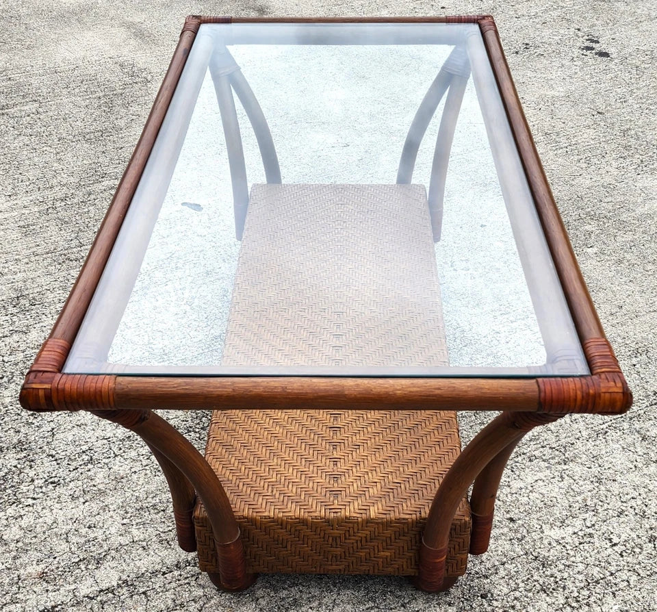 Vintage French Bamboo Wicker Coffee Table