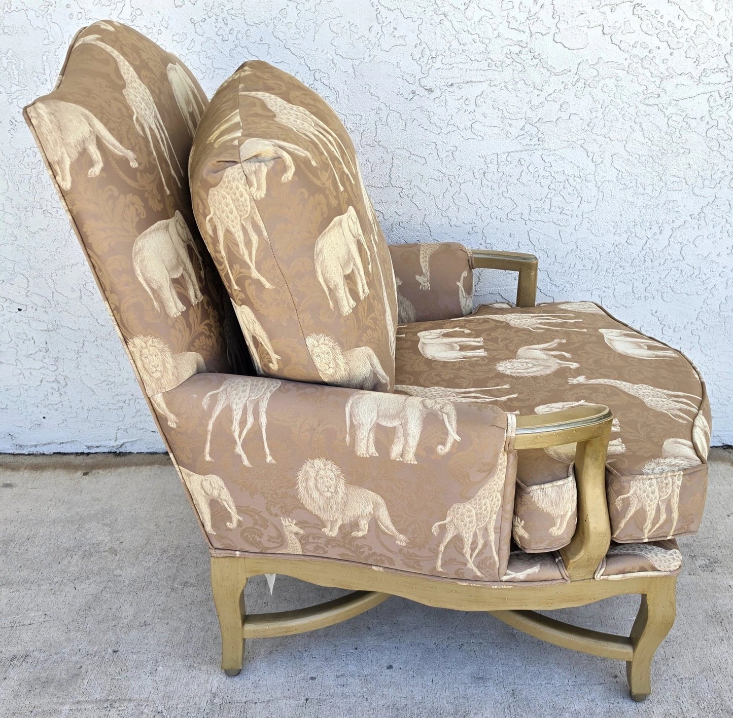 Safari Animals French Louis XV Bergère Armchair Lions Elephants Giraffes
