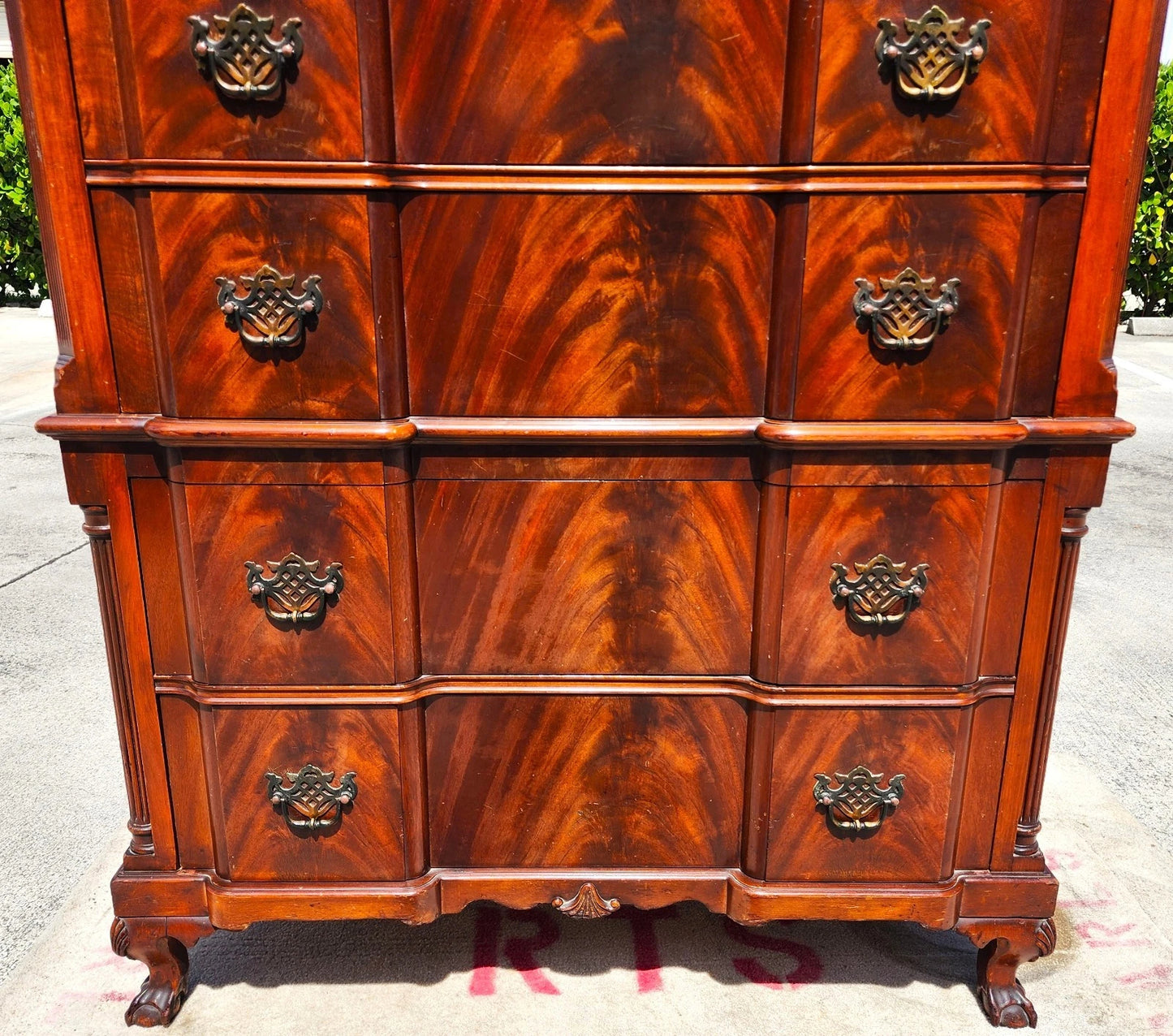 Antique Georgian Flame Mahogany Block Front Highboy Dresser