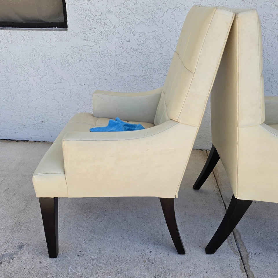 Barbara Barry for Henredon Leather Dining Accent Armchairs Set of 2