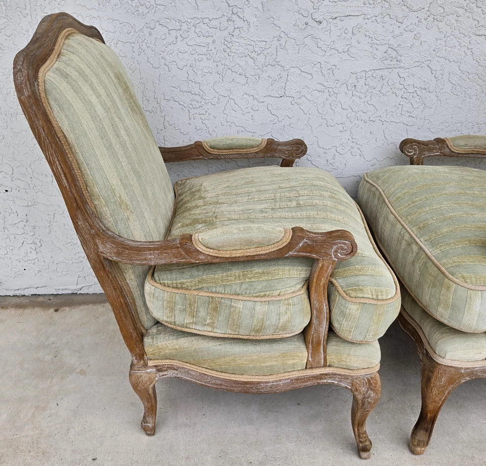 Plush Velvet French Country Fauteuil Armchairs Pair