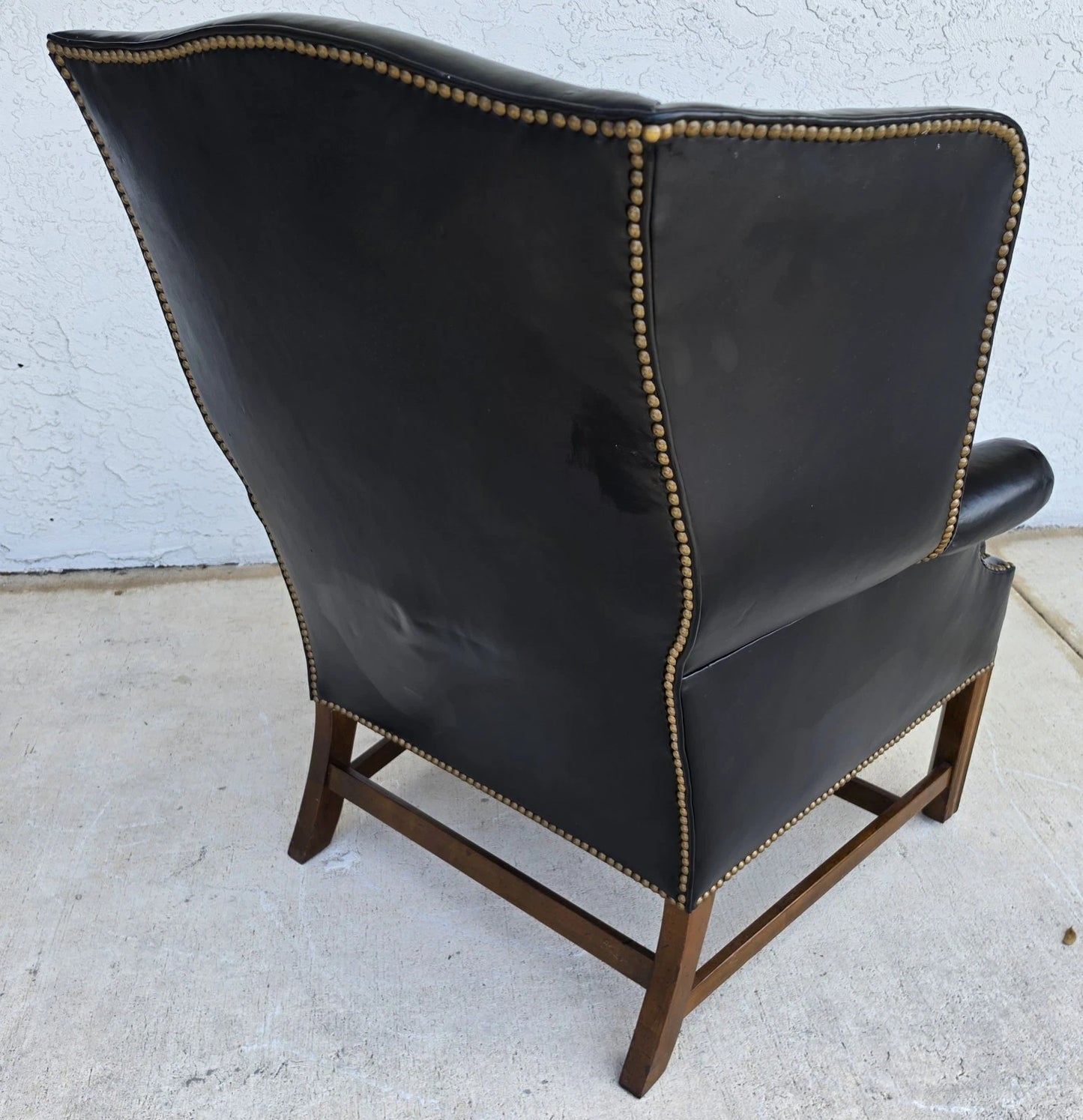 Classic Georgian Chippendale Black Leather Wingback Library Gentlemans Armchair