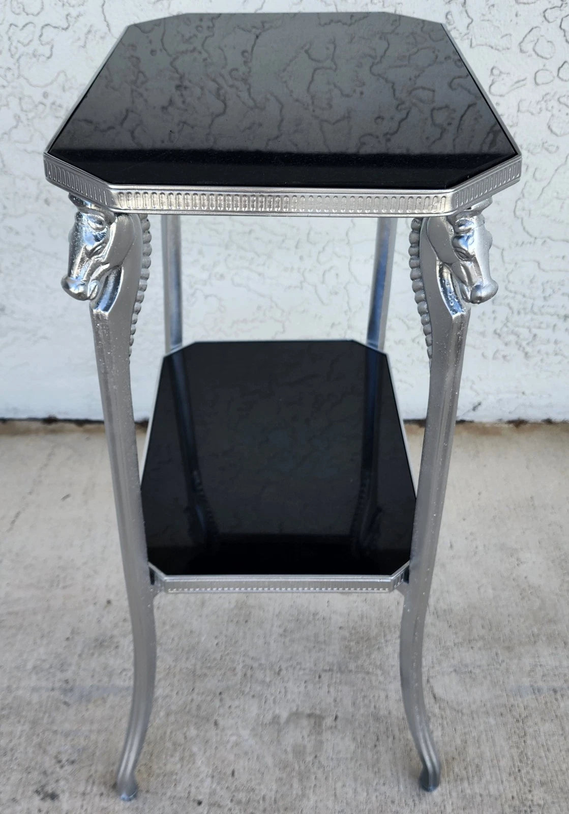 Black Stone and Metal Horse Equine 2 Tier Side Table