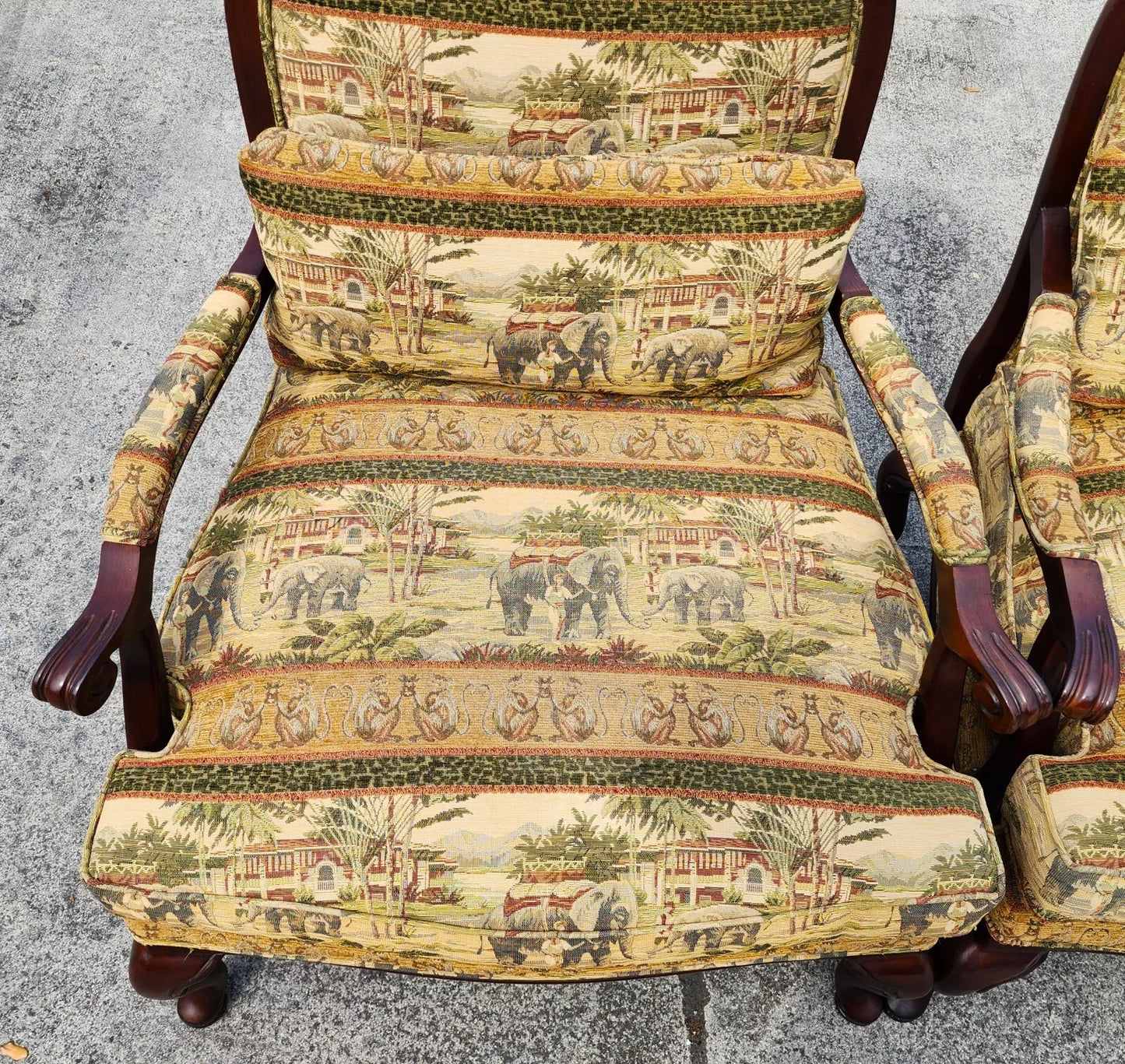 Lexington Armchairs Asian African Style Elephants Monkeys