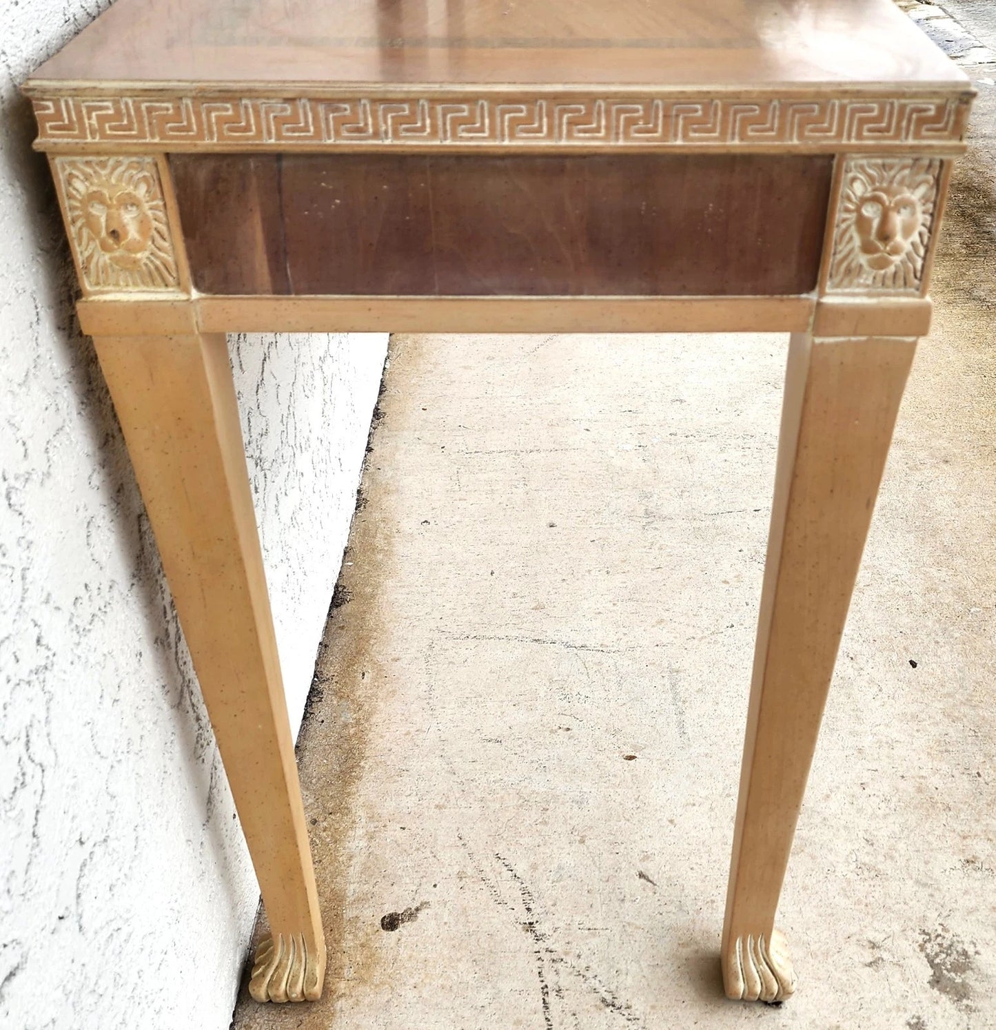 Italian Neoclassical Console Table Lion Heads Greek Key Vintage