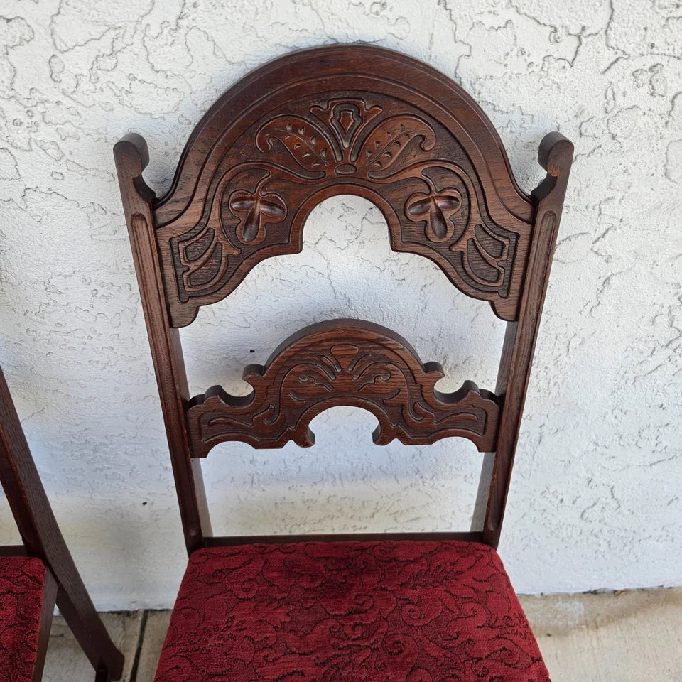 Antique English Oak Tudor Jacobean Dining Chairs 1930's Set of 4