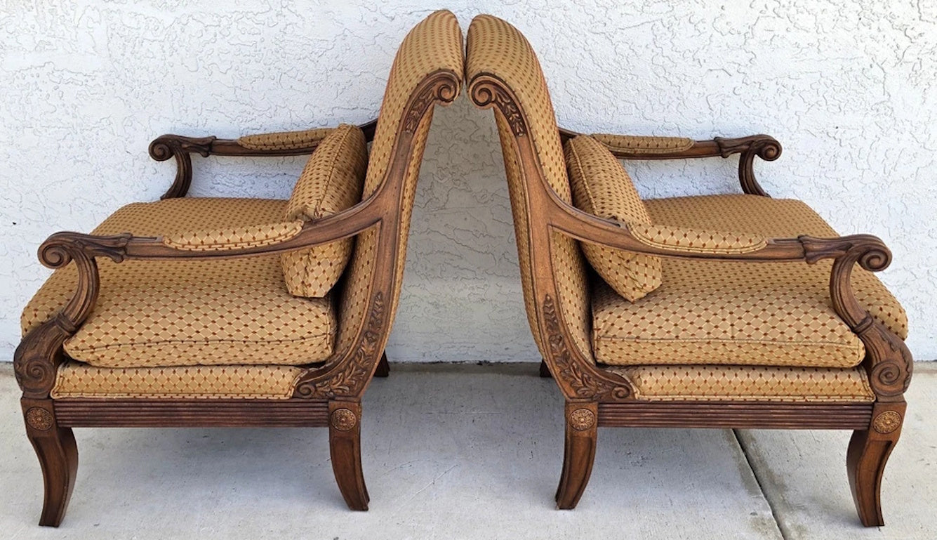 Ethan Allen Regency Style Bergere Lounge Armchairs Pair