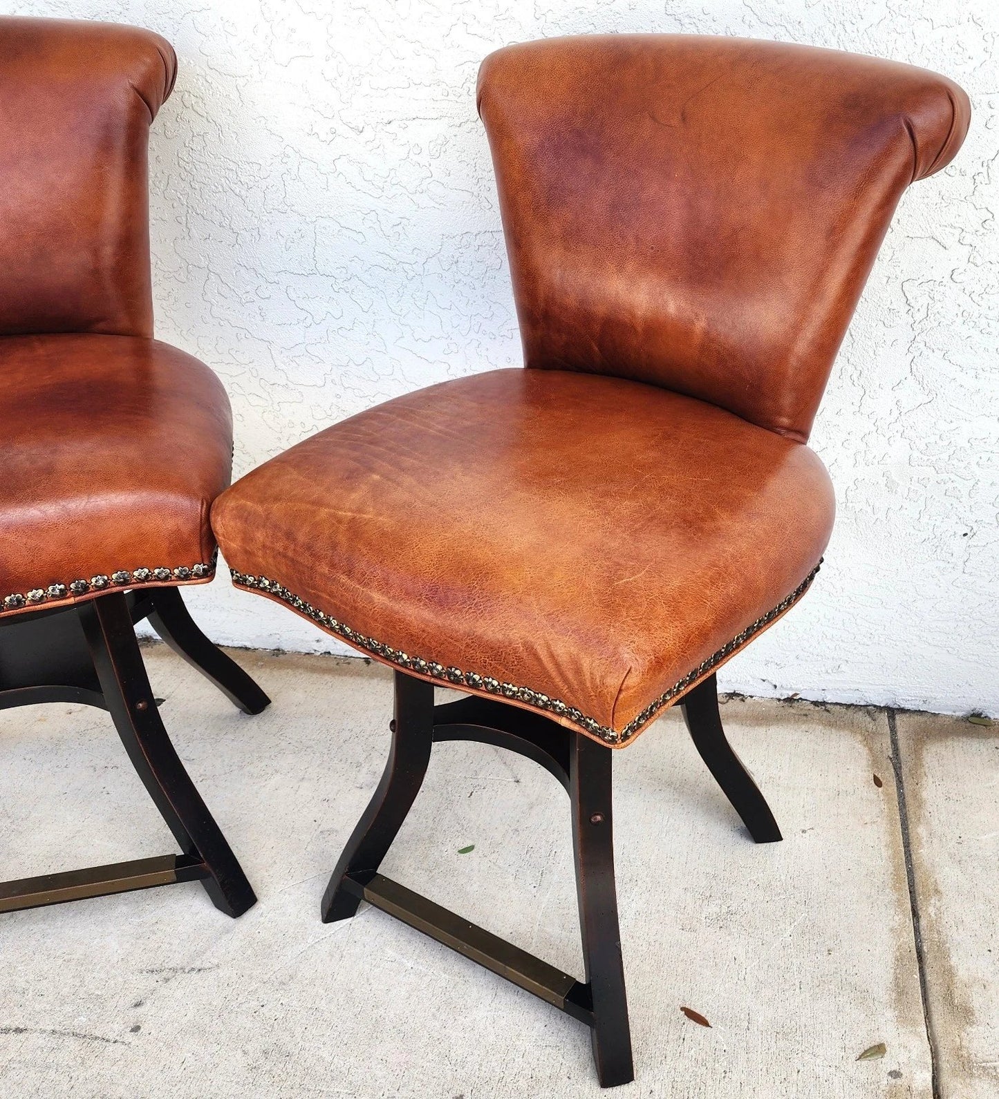 Top Grain Leather Swivel Counter Stools Pair
