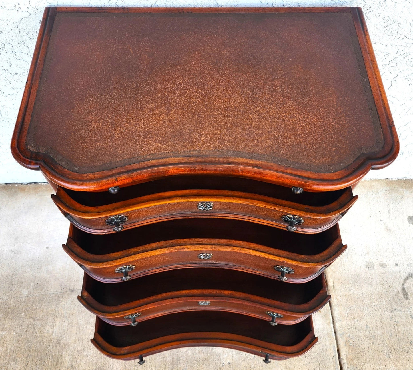 Theodore Alexander Leather Wrapped Serpentine Chest Hidden Pull Out Desk