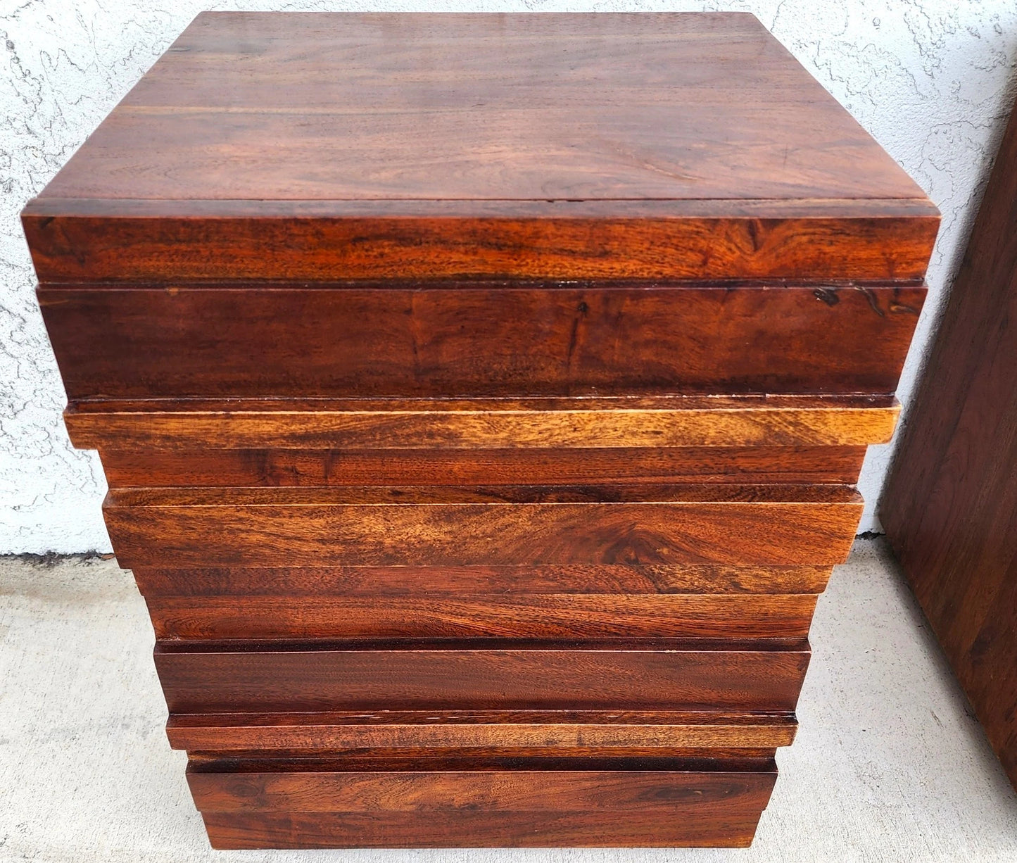 MCM Solid Exotic Wood Nightstands Rustic Brutalist Pair