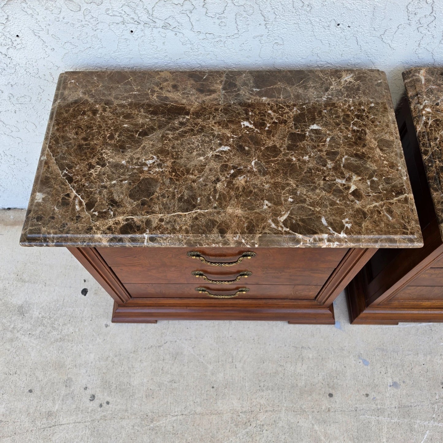 Thomasville Elysee Nightstands Burl and Marble A Pair