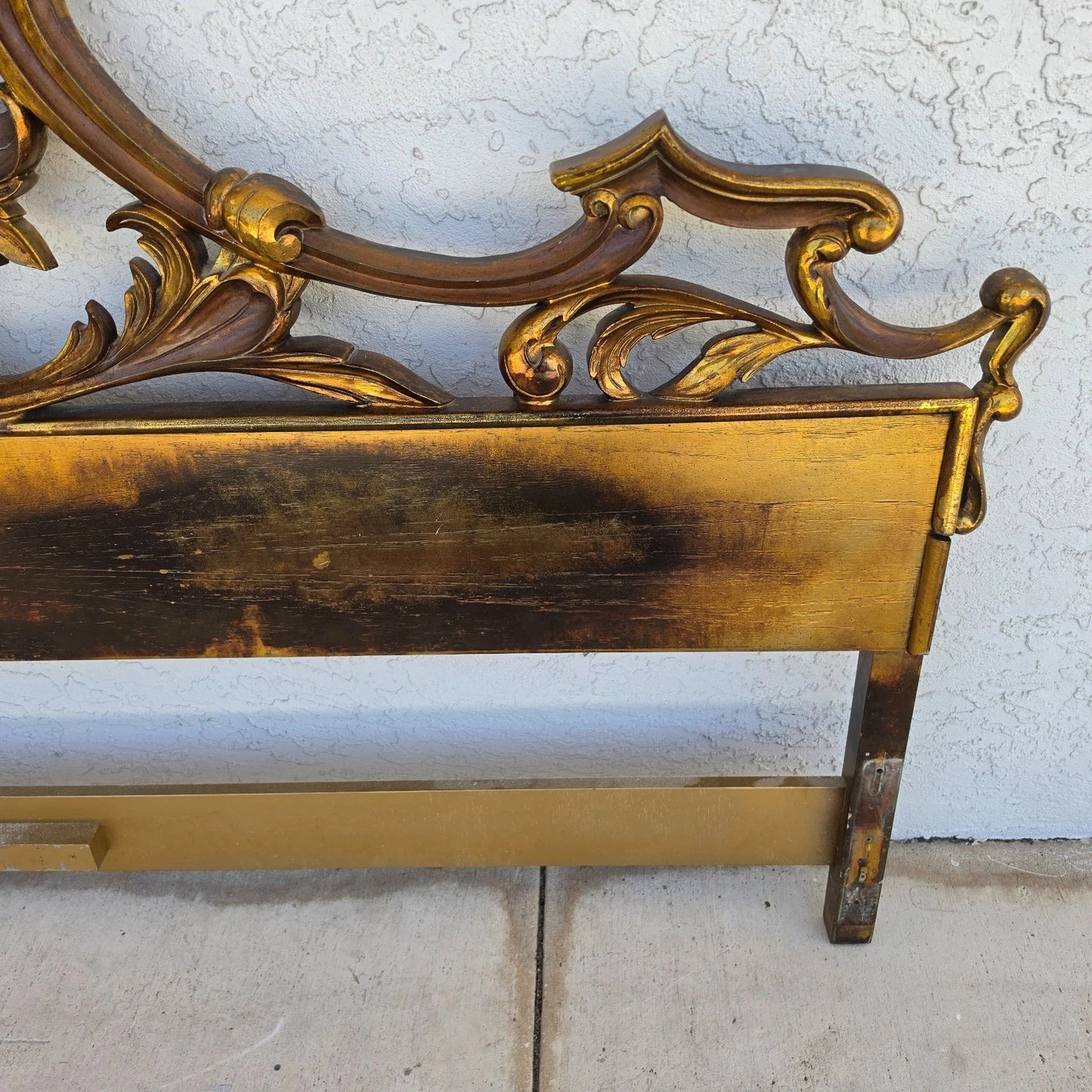 Mid Century French Rococo Louis XV Baroque Gold Gilt Metal King Headboard