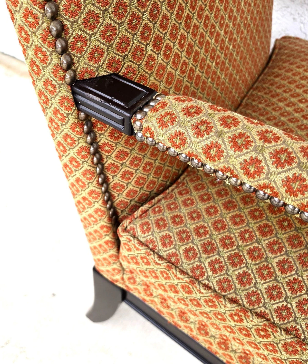 Jacobean Louis XIII Style Bobbin Turned Lounge Armchairs Ebonized Nailhead Pair