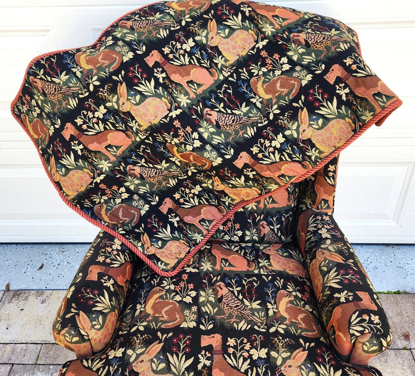 Vintage Chippendale Wingback Armchair French Country Farmhouse Animals