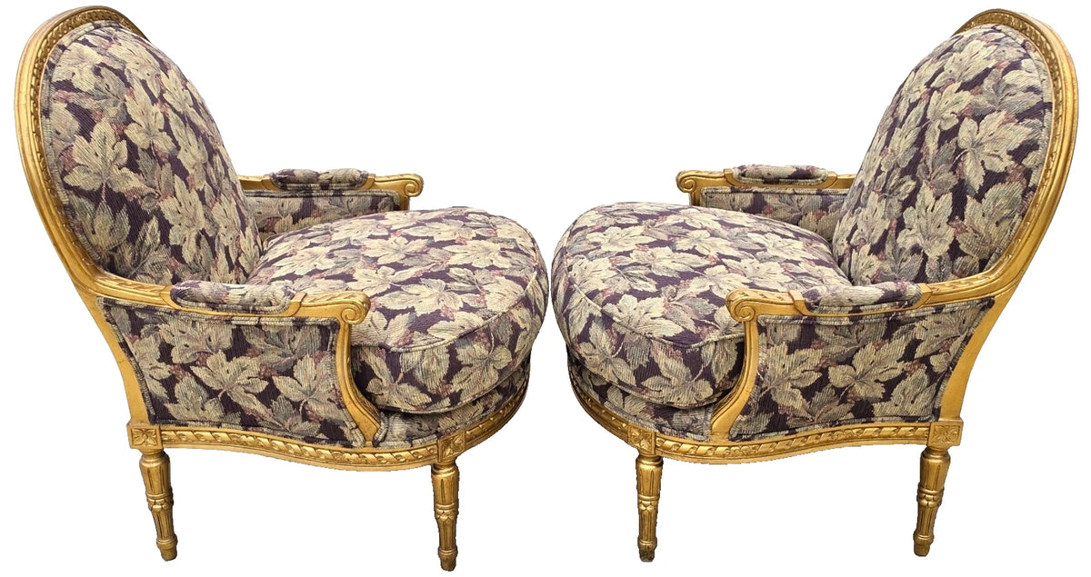 D & D Building NYC French Louis XVI Style Giltwood Oversized Bergère Armchairs