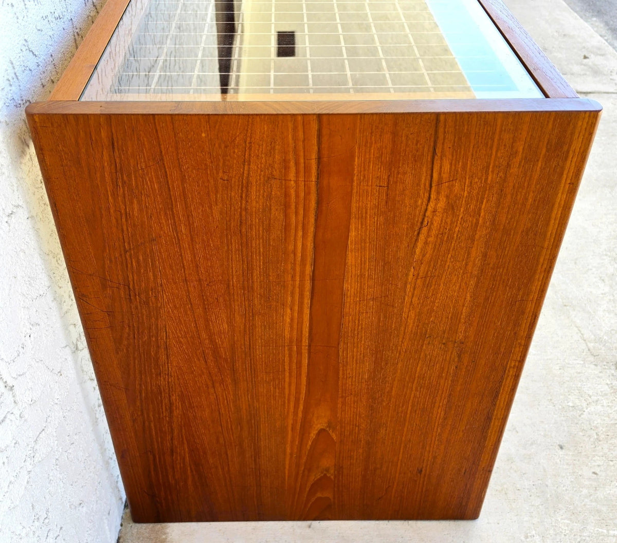 Vintage Komfort Danish Lattice Pattern Teak and Glass Console Table