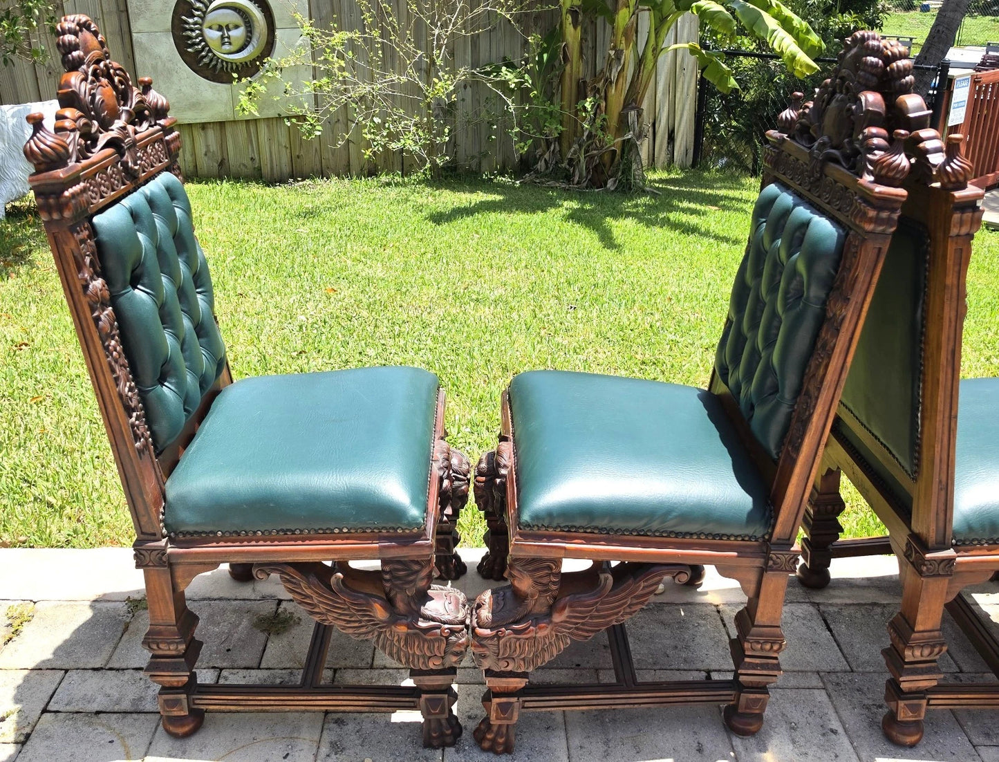 Antique Italian Renaissance Revival Hand Carved Dining Chairs Set of 4