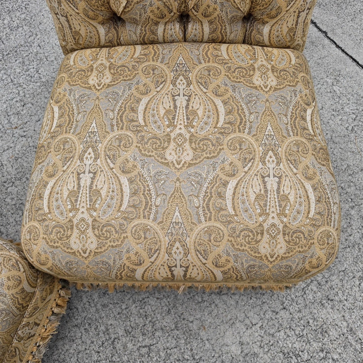 Vintage Hollywood Regency French Tufted Designer Slipper Lounge Chairs Pair