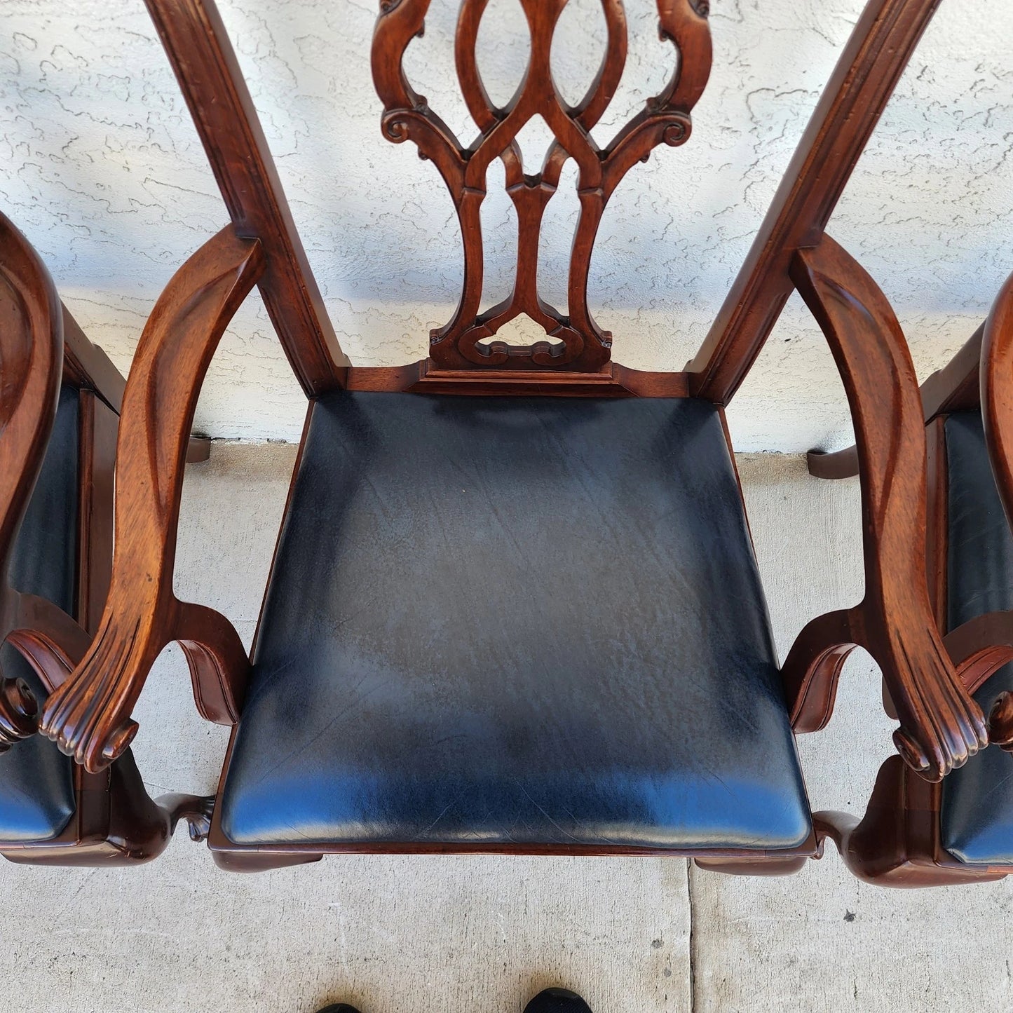 Councill Chippendale Mahogany & Leather Dining Chairs Set of 4