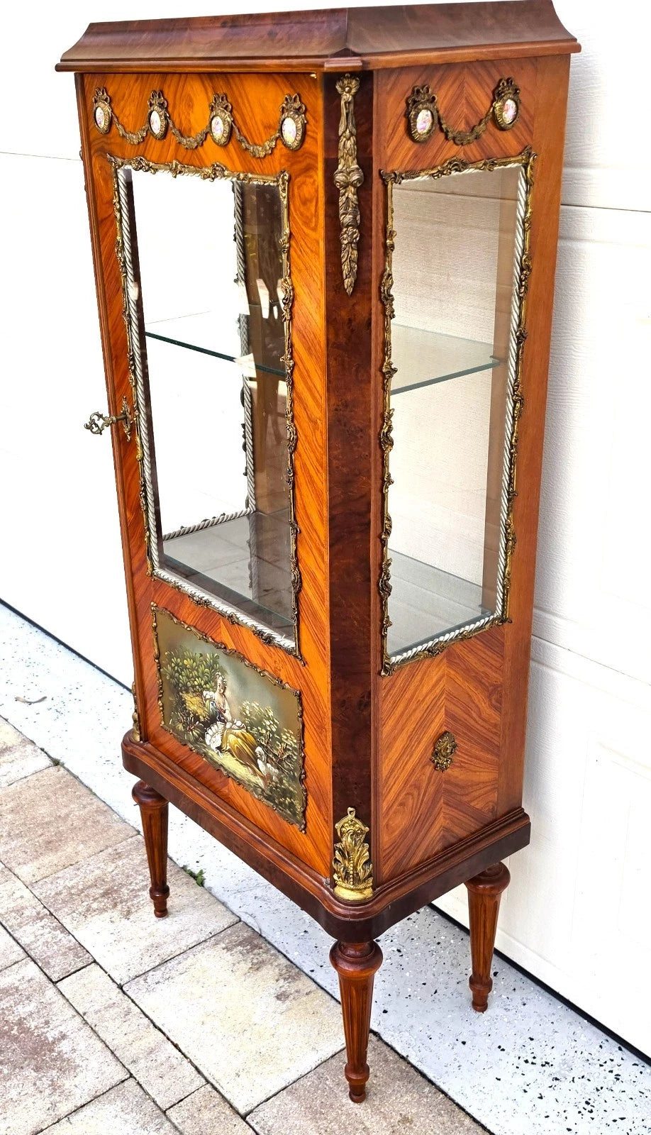French Louis XVI Vernis Martin Style Vitrine Display Cabinet Gilt Bronze Mounts