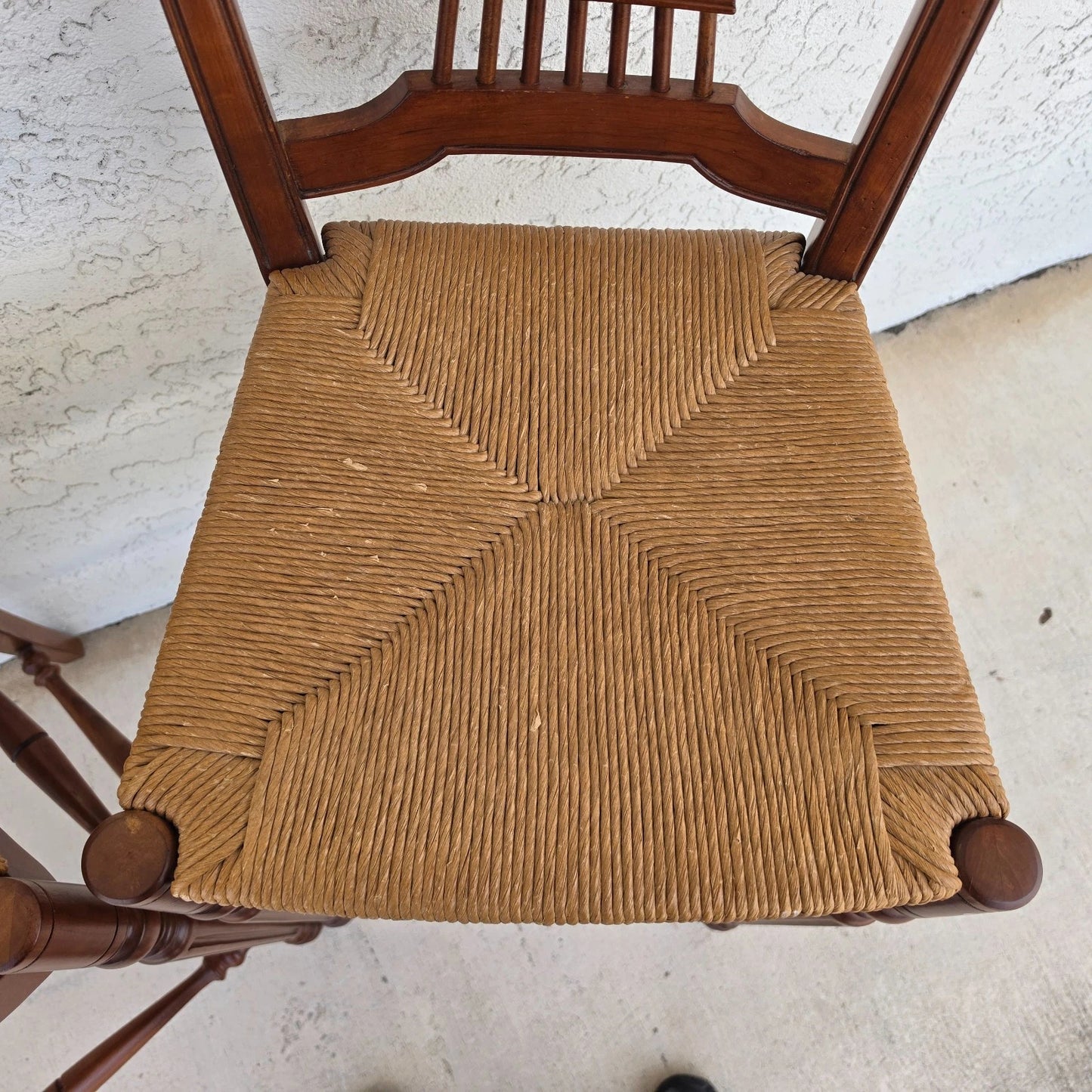 Ethan Allen Country French Wheat Sheaf Back Rush Seat Bar Stools Set of 2