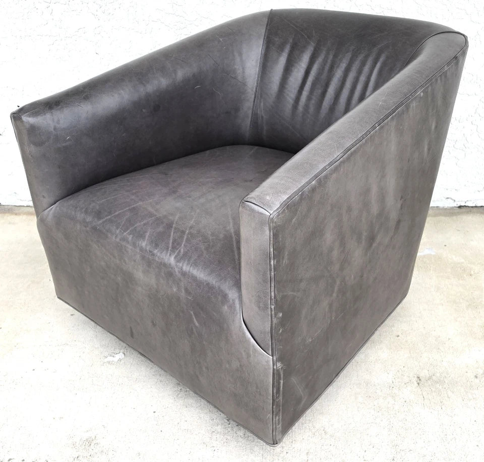 Restoration Hardware 1950s Italian Shelter Arm Leather Swivel Club Chair RH