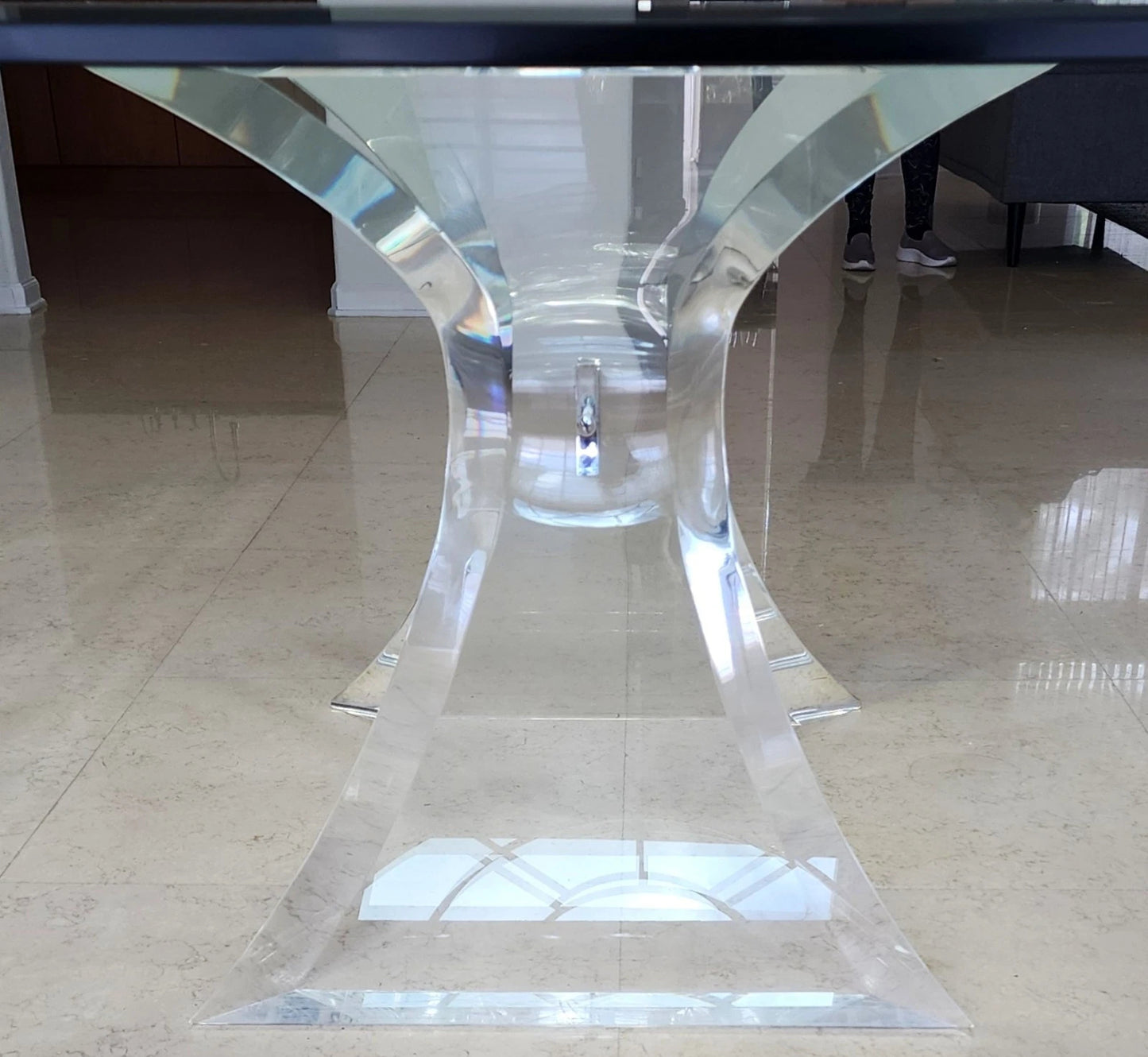 Lion in Frost Lucite & Glass Dining Table Signed 1970s