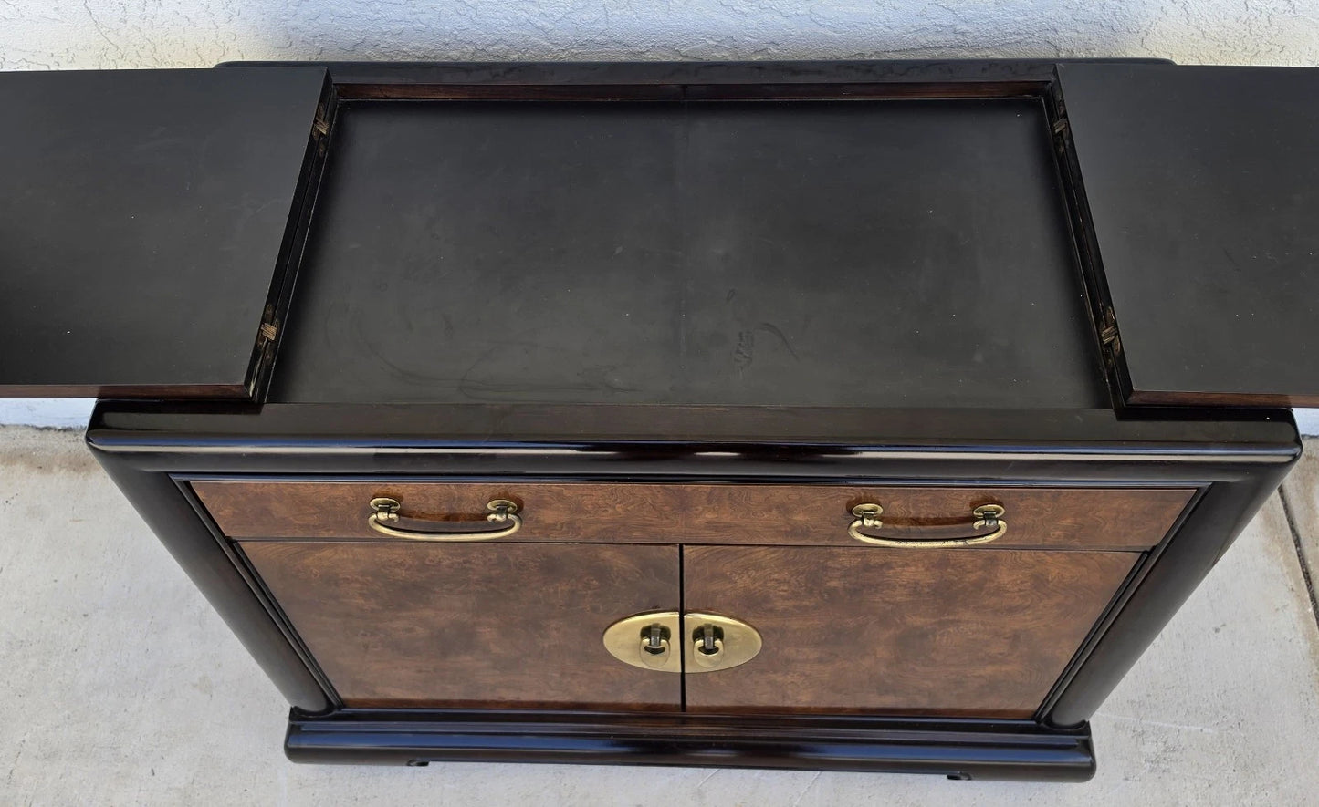 Vintage Bernhardt Chinese Style Rolling Dry Bar Cabinet or Buffet Server