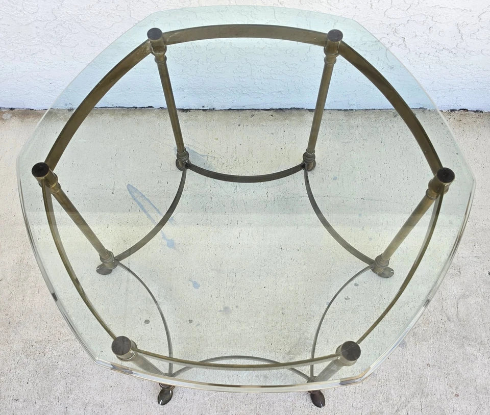 Vintage Labarge Side Table Brass Glass Hoof Footed Octagonal
