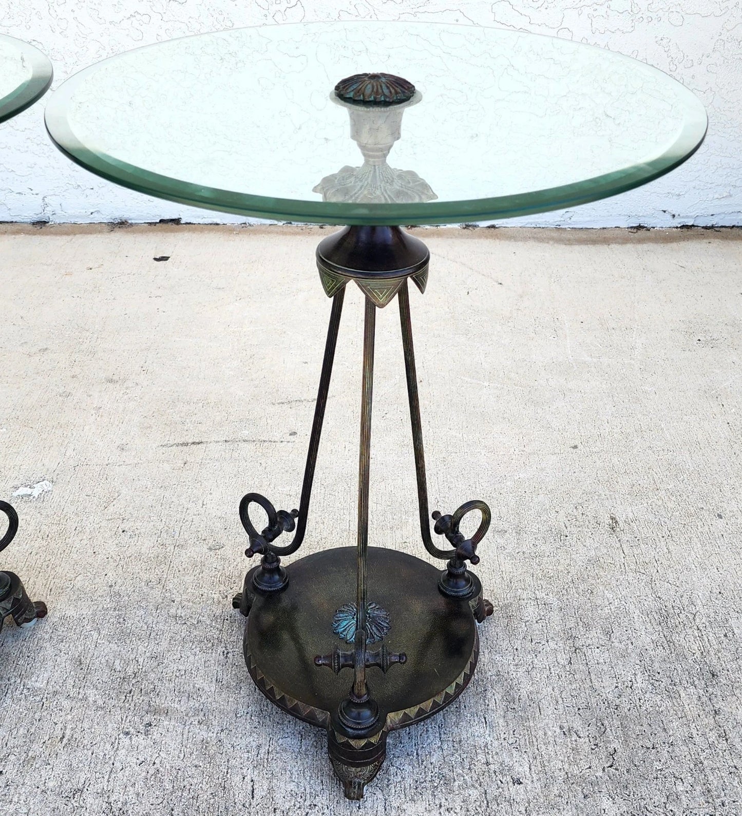 Verdi Gris Bronze Gueridon Tables Pair