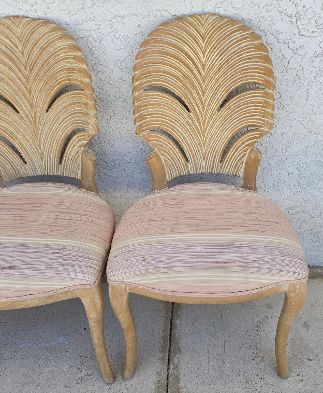 Vintage Venetian Grotto Style Carved Wood Palm Leaf Dining Chairs Set of 4