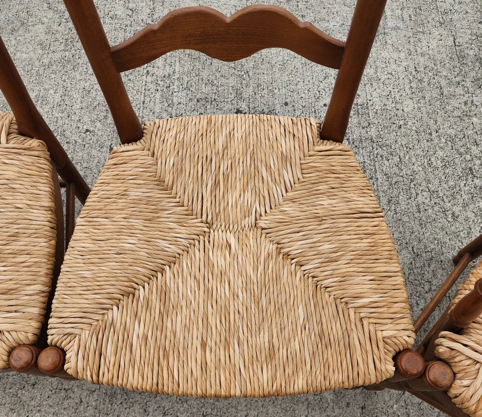 Vintage Ladder Back Rush Seat Dining Chairs Set of 4