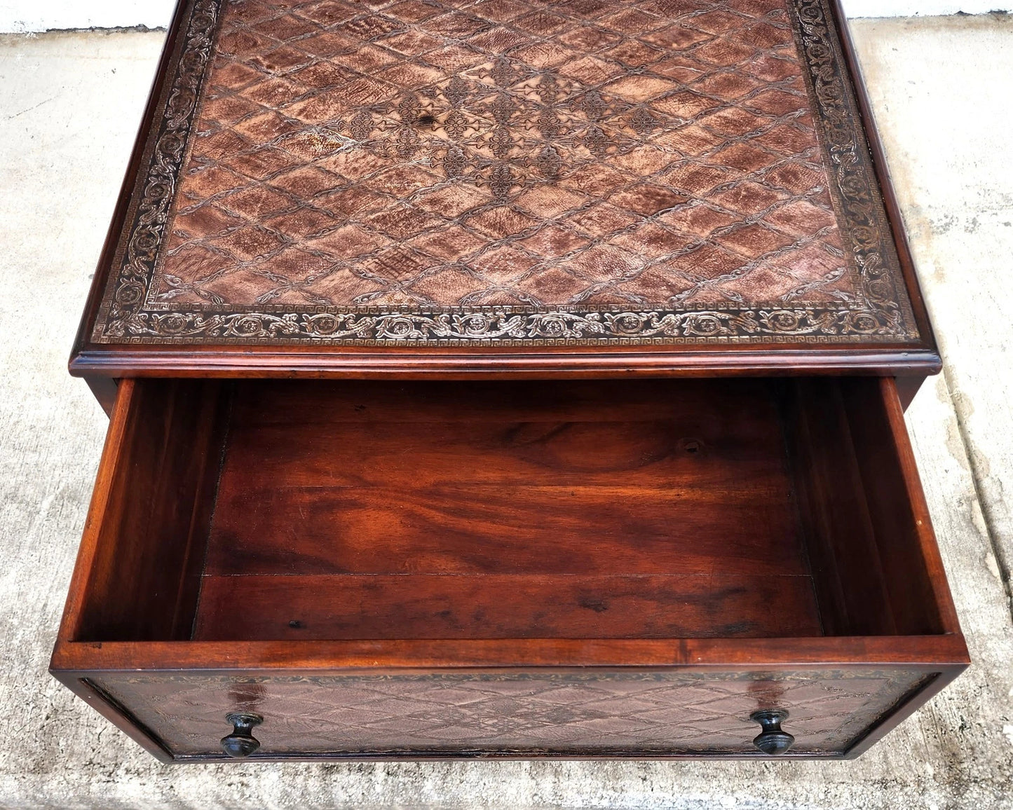 Theodore Alexander Leather Wrapped Side Accent Table