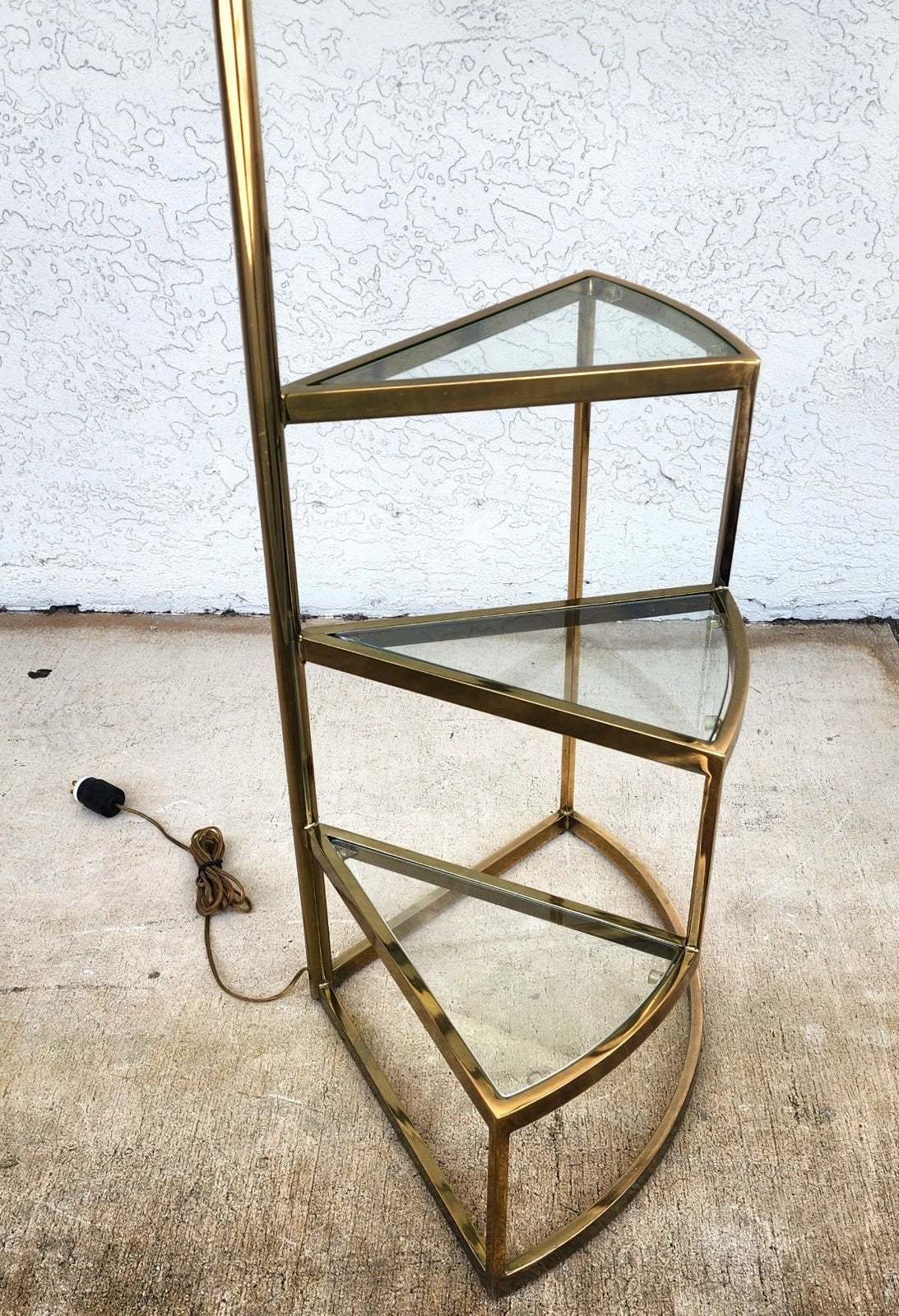 Vintage MCM Floor Lamp Table 3 Tier Step Brass & Glass